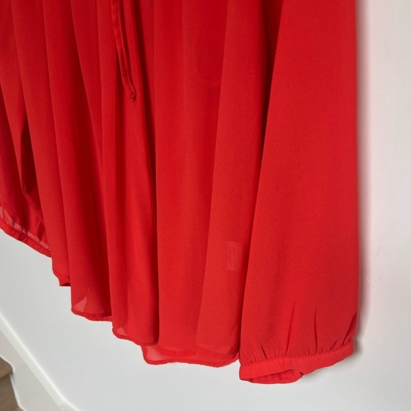 OVI Women’s Flowy Orange Blouse with Sleeves and Tie Neck - Size Medium - Picture 7 of 14